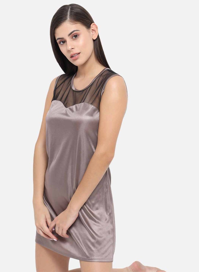 Take Two Solid Illusion Neckline Satin Babydoll By KLAMOTTEN - Image 1