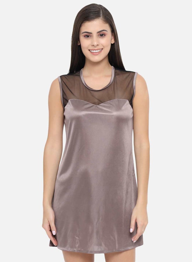 Take Two Solid Illusion Neckline Satin Babydoll By KLAMOTTEN - Image 3