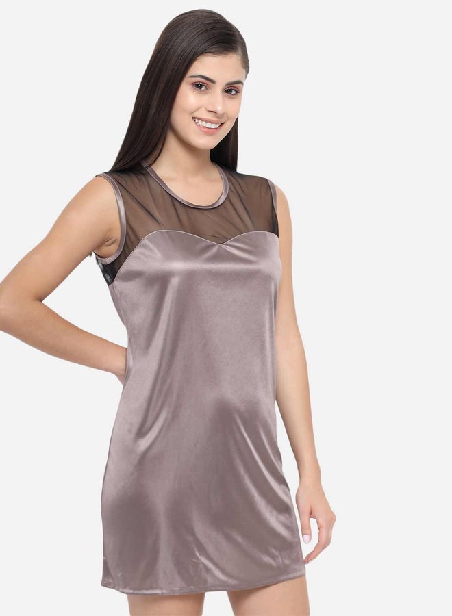 Take Two Solid Illusion Neckline Satin Babydoll By KLAMOTTEN - Image 5