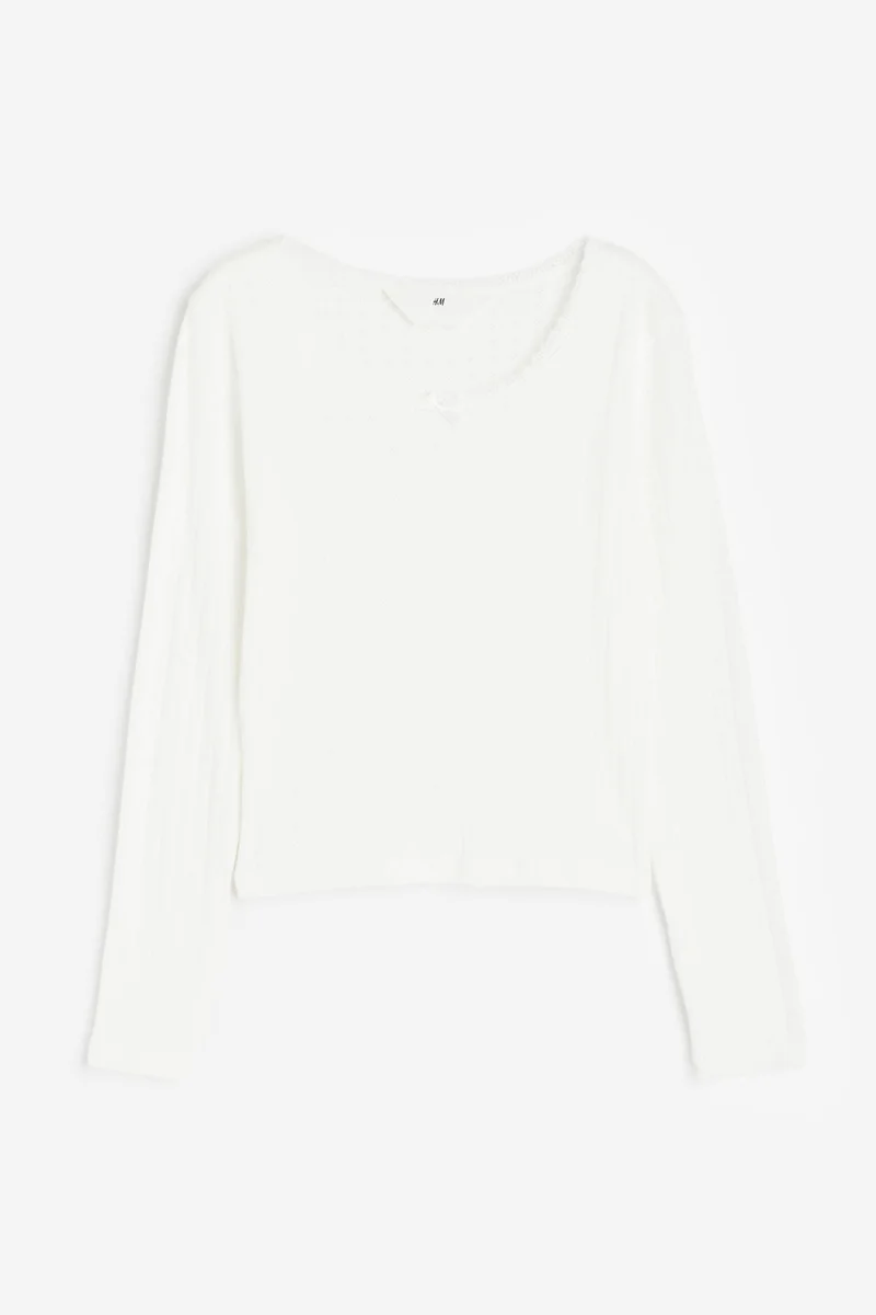 H&M Youth Essential Lace Trimmed Pointelle Jersey Top