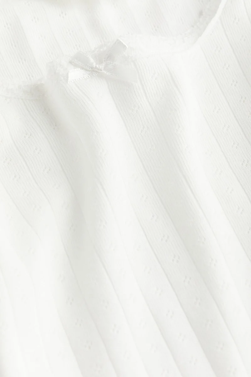 H&M Youth Essential Lace Trimmed Pointelle Jersey Top