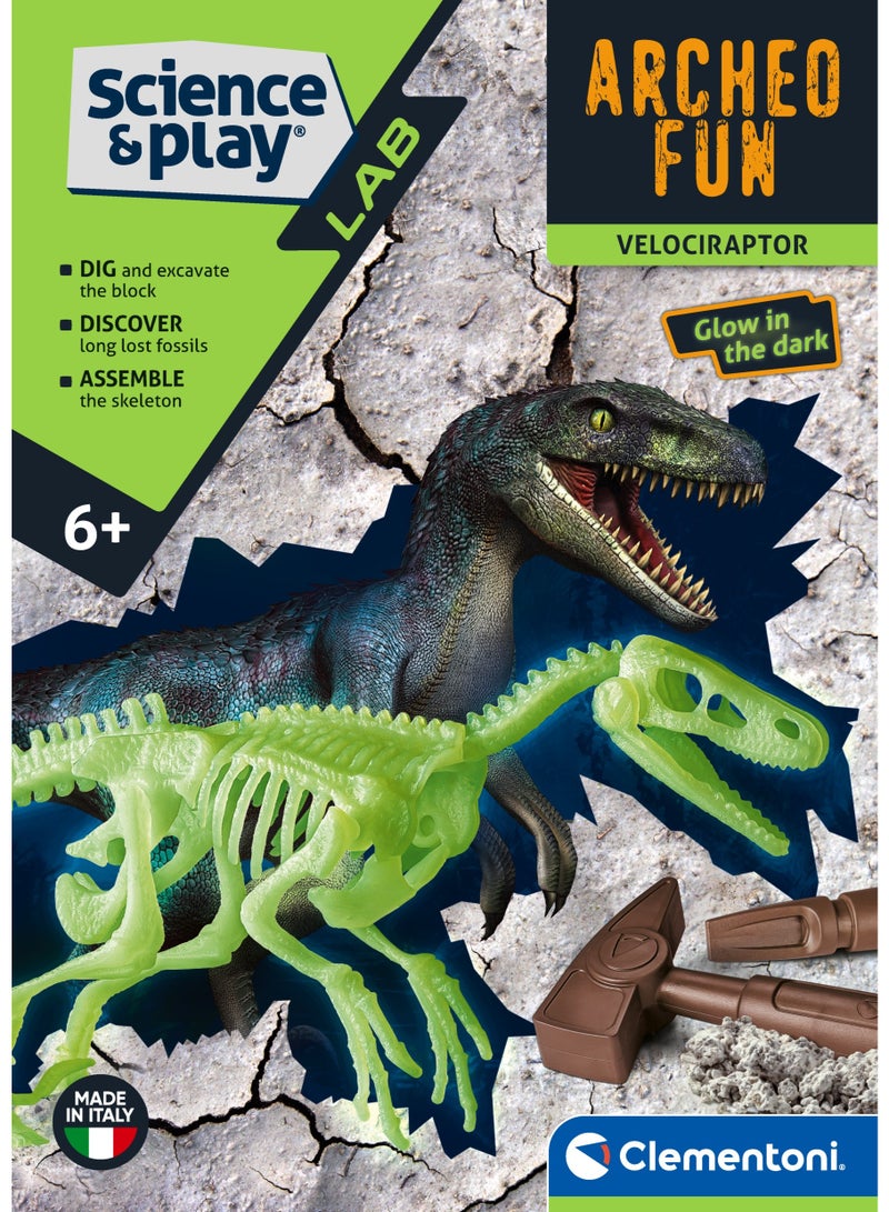 Clementoni Archeofun Velociraptor Fossils | Dig, Discover and Assemble the Skeleton | Glow in the dark Dinosaur | STEM Toys | Science Toys | Educational & Learning Toy | Enhance Problem-solving Skills & Fine Motor Skills | Improves Coordination & Creativity | Gift for Kids and Toddlers - Image 4