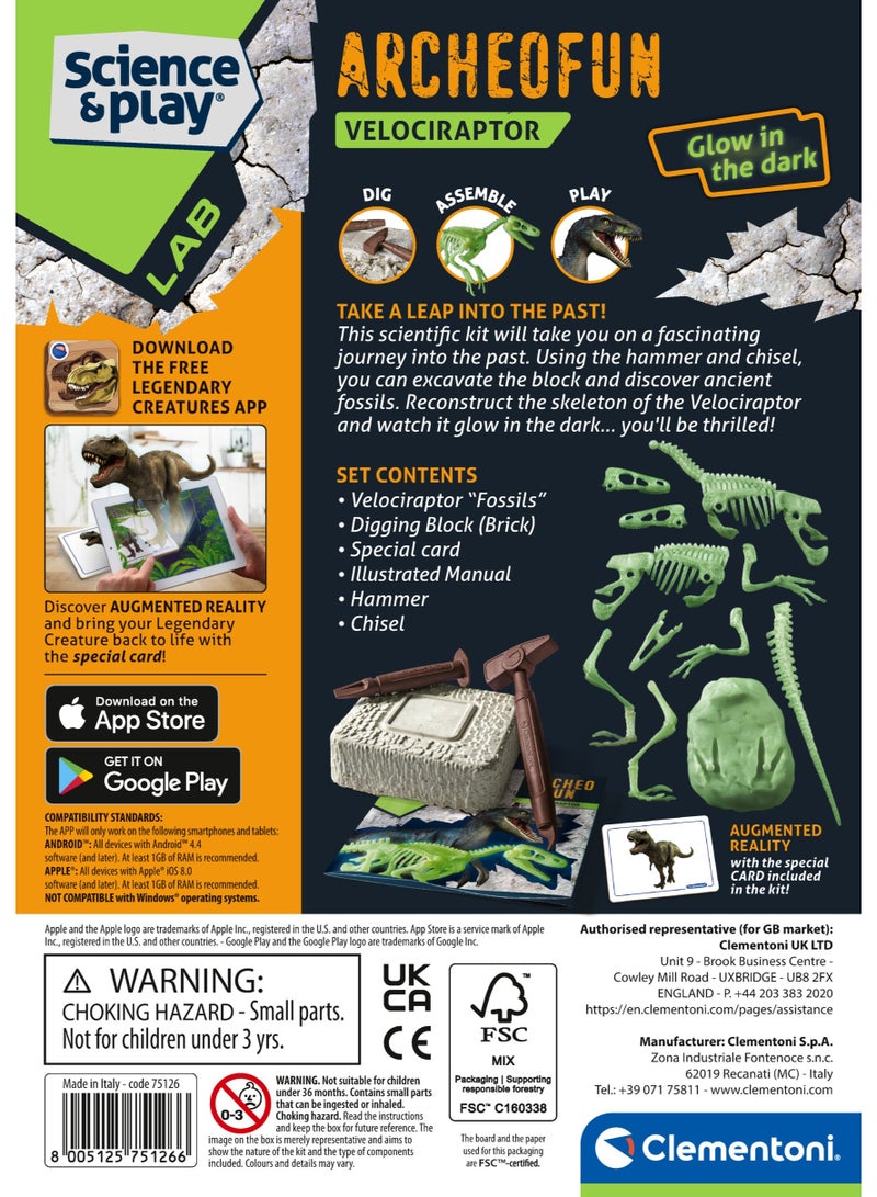 Clementoni Archeofun Velociraptor Fossils | Dig, Discover and Assemble the Skeleton | Glow in the dark Dinosaur | STEM Toys | Science Toys | Educational & Learning Toy | Enhance Problem-solving Skills & Fine Motor Skills | Improves Coordination & Creativity | Gift for Kids and Toddlers - Image 5