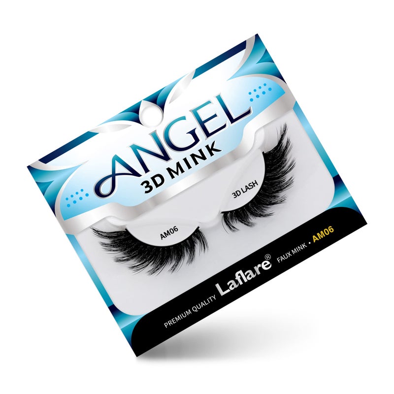 Laflare 3D MINK ANGEL Eyelashes Soft FeatherLight DoubleLayer Voluminous Glamorous Fluffy Striking Look Reusable Premium Quality False Mink Lashes AM06