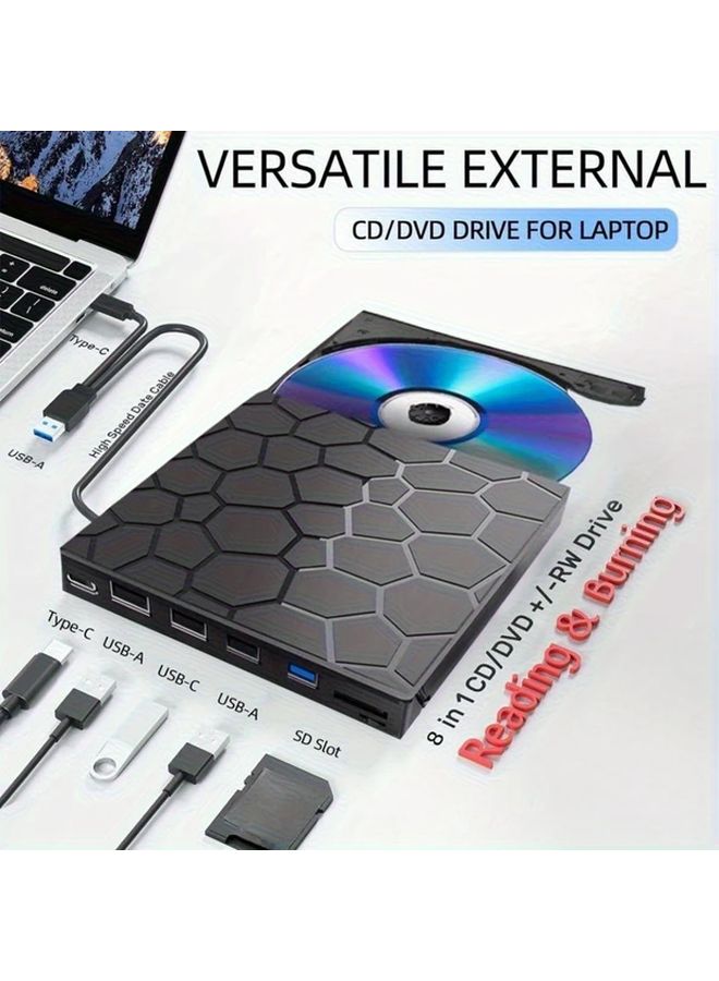 Black 8 in 1 Portable USB 3 0 External CD DVD Drive Burner Player for Laptop Desktop - Image 3