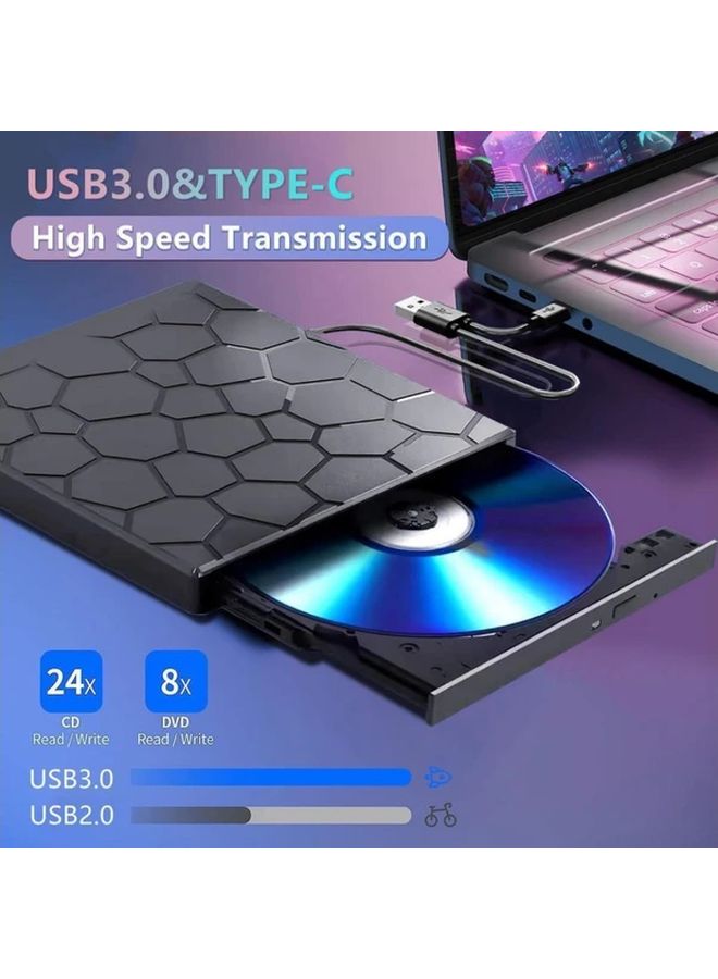 Black 8 in 1 Portable USB 3 0 External CD DVD Drive Burner Player for Laptop Desktop - Image 4