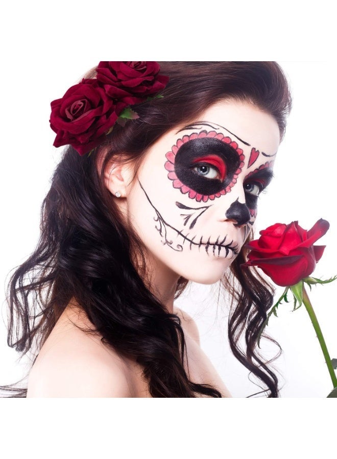 ChicAbode 2 Pack Rose Flower Hair Clip Women Rose Flowers Hair Accessories Wedding Hair Clip Flamenco Dancer for Women Girls, Ball Party Masquerade and Cosplay (Dark Red) - Image 2