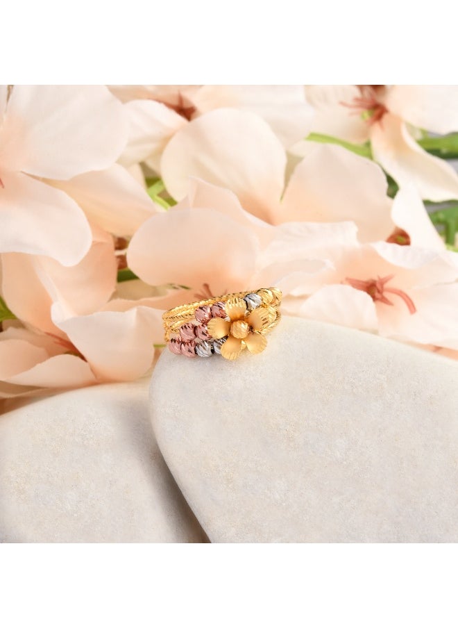 BAFLEH JEWELLERY Wear the Bloom Handcrafted 3 Tone Flower Ring in 22kt Gold  - Image 4