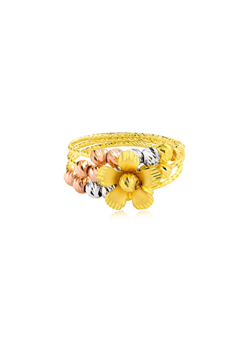 BAFLEH JEWELLERY Wear the Bloom Handcrafted 3 Tone Flower Ring in 22kt Gold  - Image 2