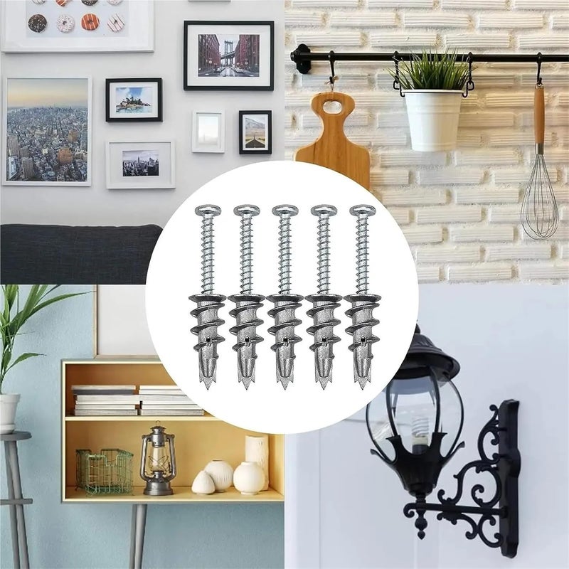 Self-Drilling Anchor 100pcs Zinc Alloy Plasterboard Drywall Anchor Hollow Wall Self-Drilling Plug with Tapping Screw Bolt - Image 5