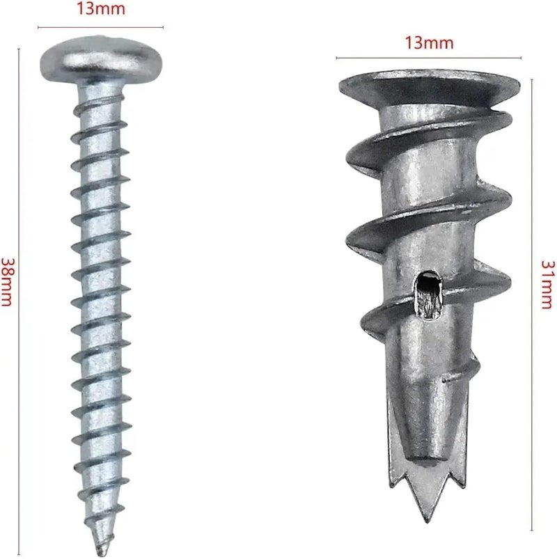 Self-Drilling Anchor 100pcs Zinc Alloy Plasterboard Drywall Anchor Hollow Wall Self-Drilling Plug with Tapping Screw Bolt - Image 3