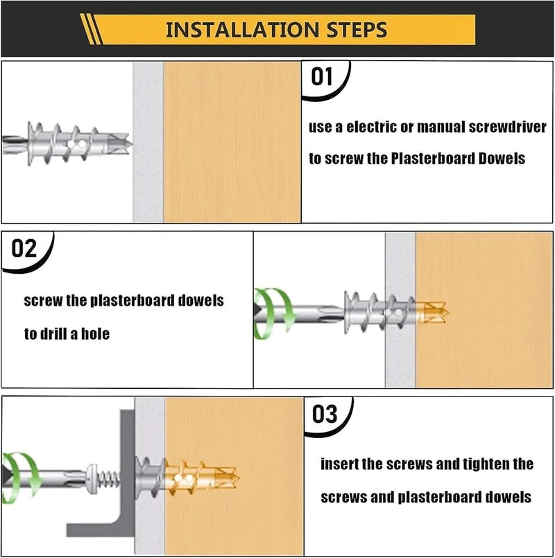 Self-Drilling Anchor 100pcs Zinc Alloy Plasterboard Drywall Anchor Hollow Wall Self-Drilling Plug with Tapping Screw Bolt - Image 4