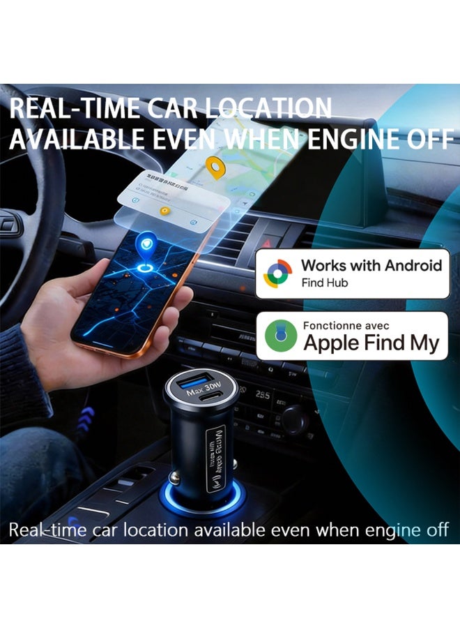 Car Charger GPS AirTag tracker Dual System AirTags Apple Find My & Android Google Find Hub Tracker 30W Fast Charging Compatible Cigarette lighter Anti-Lost Air Tag vehicle Locator Multi-Device Car Charger tracking device - Image 1