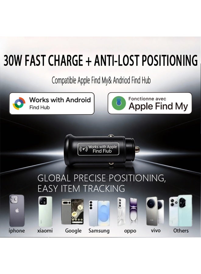 Car Charger GPS AirTag tracker Dual System AirTags Apple Find My & Android Google Find Hub Tracker 30W Fast Charging Compatible Cigarette lighter Anti-Lost Air Tag vehicle Locator Multi-Device Car Charger tracking device - Image 3