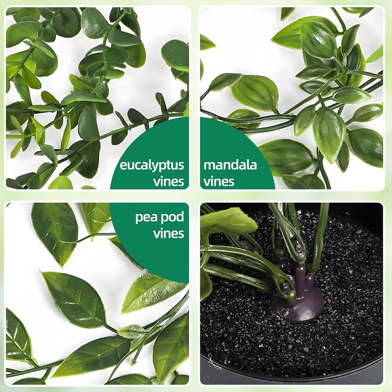 Antole Artificial Hanging Plants for Shelf, 4 Pack Faux Potted Greenery, Eucalyptus Vine, Mandala Vine, String of Pearls, Pea Pod Leaves with Pot for Indoor Outdoor Office Living Room Bathroom Decor - Image 3