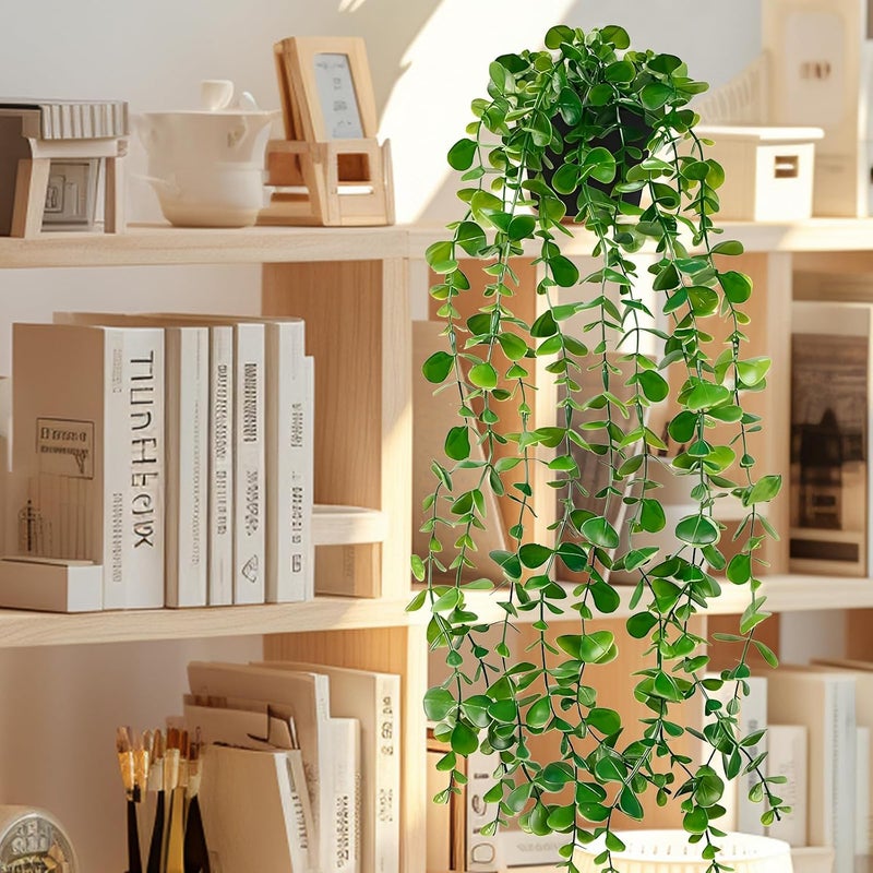 Antole Artificial Hanging Plants for Shelf, 4 Pack Faux Potted Greenery, Eucalyptus Vine, Mandala Vine, String of Pearls, Pea Pod Leaves with Pot for Indoor Outdoor Office Living Room Bathroom Decor - Image 5