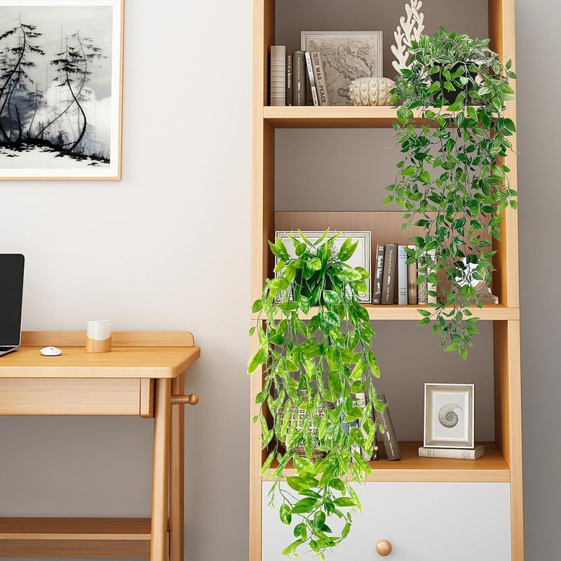 Antole Artificial Hanging Plants for Shelf, 4 Pack Faux Potted Greenery, Eucalyptus Vine, Mandala Vine, String of Pearls, Pea Pod Leaves with Pot for Indoor Outdoor Office Living Room Bathroom Decor - Image 4