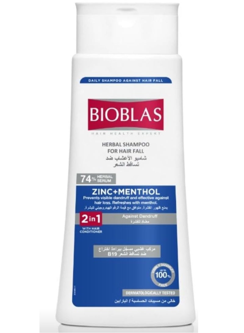 BIOBLAS Shampoo for Hairfall, Zinc + Menthol against Dandruff, 400ml