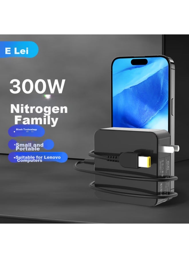 Elei Gan محول طاقة Lenovo 300w 20v15a سلك طاقة لـ Legion R9000p/k Y9000x، موصل مربع - Image 1