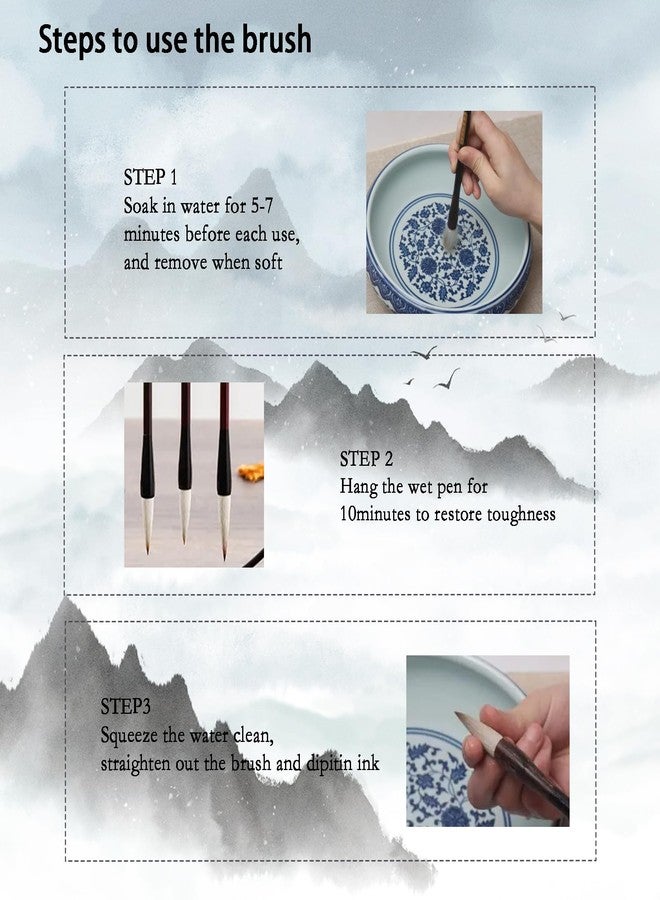 Buart Portable Chinese Calligraphy Set For beginner, Brush Ink Writing Paper Inkstone Sumi set with Roll-up Felt Mat For Chinese Calligraphy class (12pcs set) - Image 5