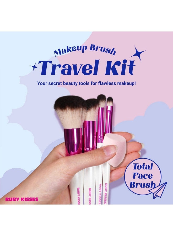 روبي كيسيز مجموعة فرش مكياج بحجم مناسب للسفر للبشرة، فرشاة مزج بودرة بزاوية لمزج خافي العيوب وإسفنجة مزج مناسبة للسفر، مجموعة من 5 قطع - Image 3