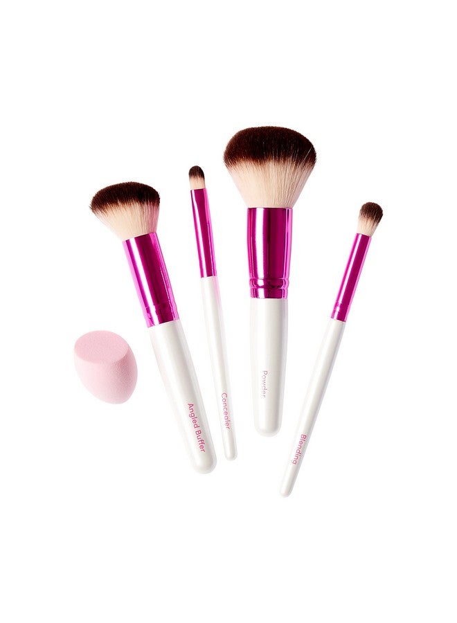 روبي كيسيز مجموعة فرش مكياج بحجم مناسب للسفر للبشرة، فرشاة مزج بودرة بزاوية لمزج خافي العيوب وإسفنجة مزج مناسبة للسفر، مجموعة من 5 قطع - Image 1