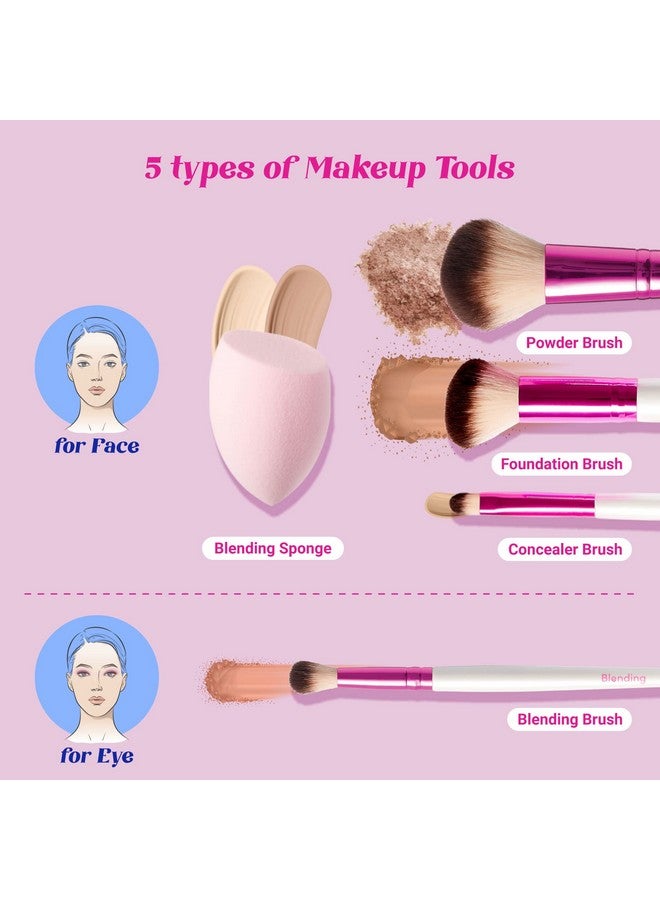 روبي كيسيز مجموعة فرش مكياج بحجم مناسب للسفر للبشرة، فرشاة مزج بودرة بزاوية لمزج خافي العيوب وإسفنجة مزج مناسبة للسفر، مجموعة من 5 قطع - Image 5