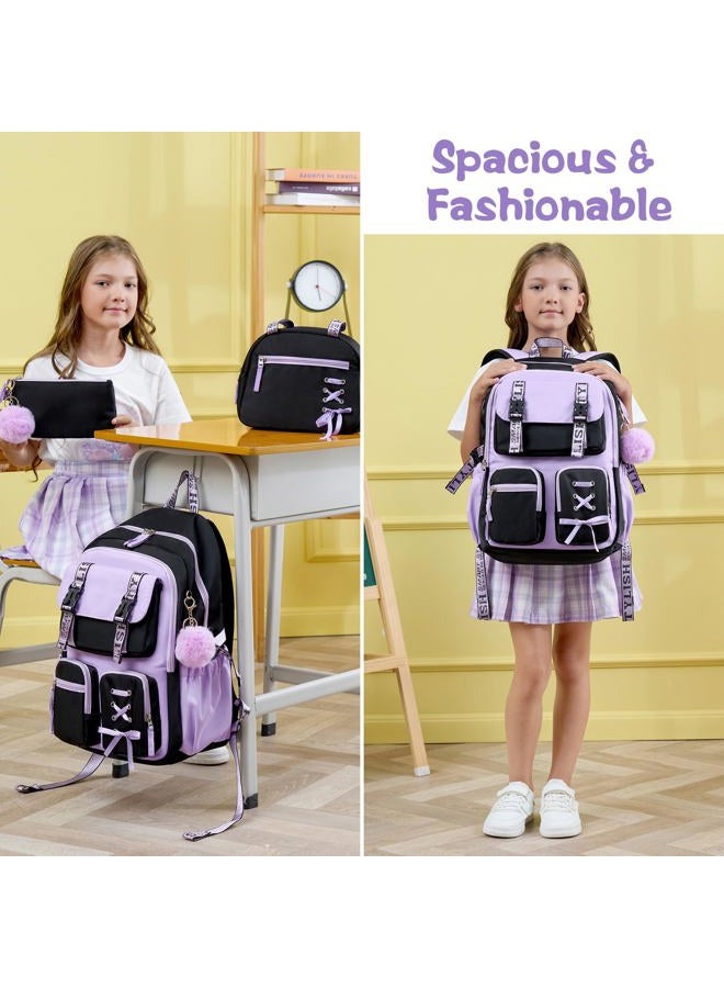 Fimibuke Backpack for Girls, 3 PCS Waterproof Girls Backpack with Lunch Box & Pencil Case, Kids Backpacks for School Girl Cute Bookbag for Kindergarten Elementary Middle High School Students Teenage - Image 5