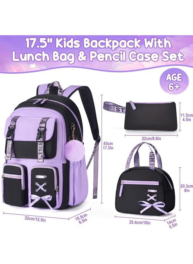 Fimibuke Backpack for Girls, 3 PCS Waterproof Girls Backpack with Lunch Box & Pencil Case, Kids Backpacks for School Girl Cute Bookbag for Kindergarten Elementary Middle High School Students Teenage - Image 2
