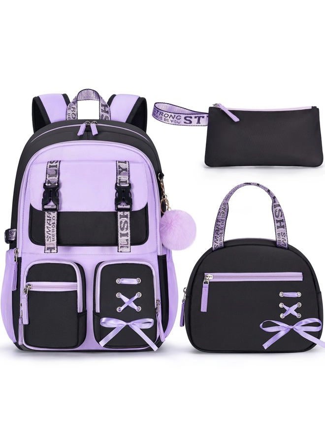 Fimibuke Backpack for Girls, 3 PCS Waterproof Girls Backpack with Lunch Box & Pencil Case, Kids Backpacks for School Girl Cute Bookbag for Kindergarten Elementary Middle High School Students Teenage - Image 1