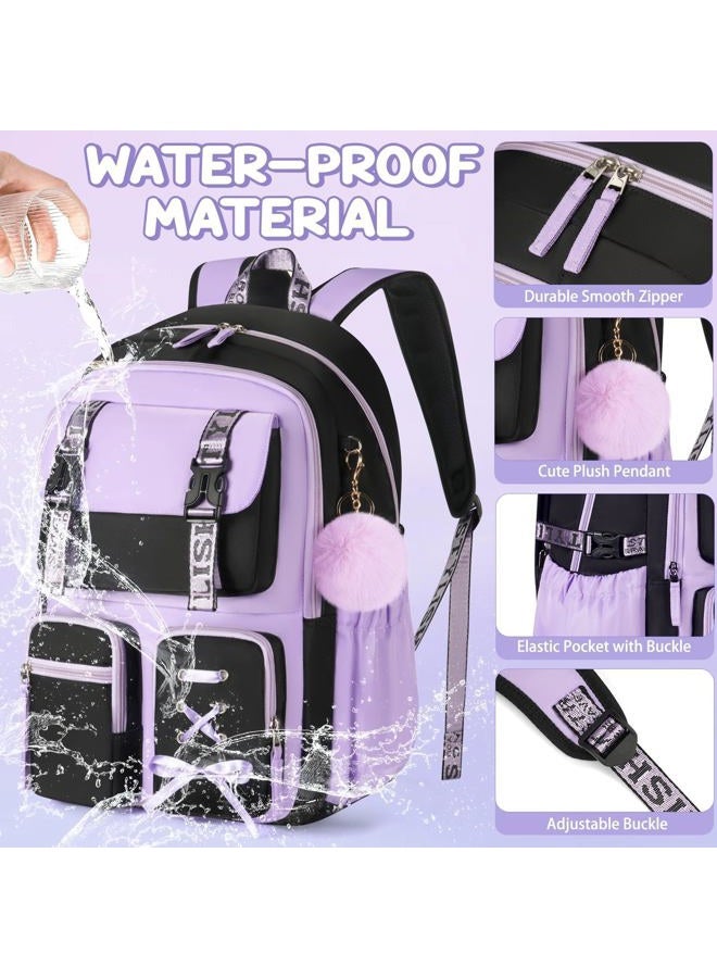Fimibuke Backpack for Girls, 3 PCS Waterproof Girls Backpack with Lunch Box & Pencil Case, Kids Backpacks for School Girl Cute Bookbag for Kindergarten Elementary Middle High School Students Teenage - Image 4