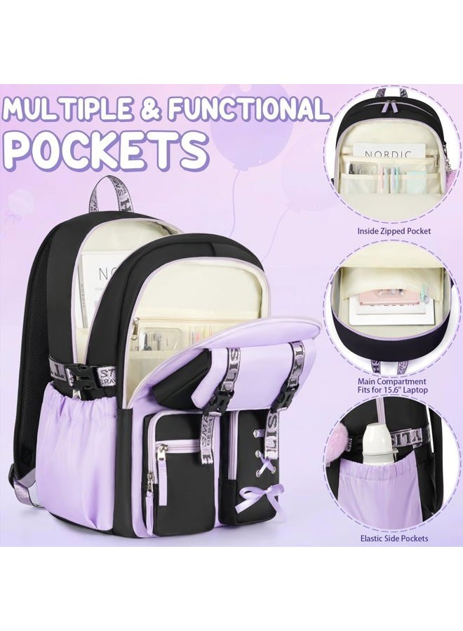 Fimibuke Backpack for Girls, 3 PCS Waterproof Girls Backpack with Lunch Box & Pencil Case, Kids Backpacks for School Girl Cute Bookbag for Kindergarten Elementary Middle High School Students Teenage - Image 3