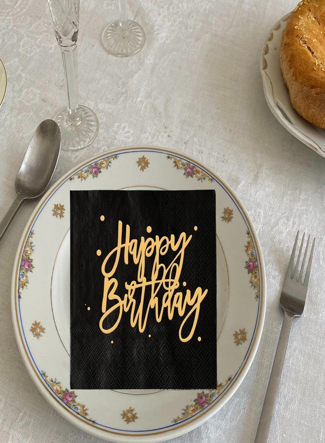 SWEETTALA Happy Birthday Napkins Pack of 50 Gold Foil and Black Birthday Cocktail Napkins Paper Disposable Party Napkins Anniversary Lunch Dinner Birthday Decorations Supplies Beverage Napkins 3 Ply - Image 2