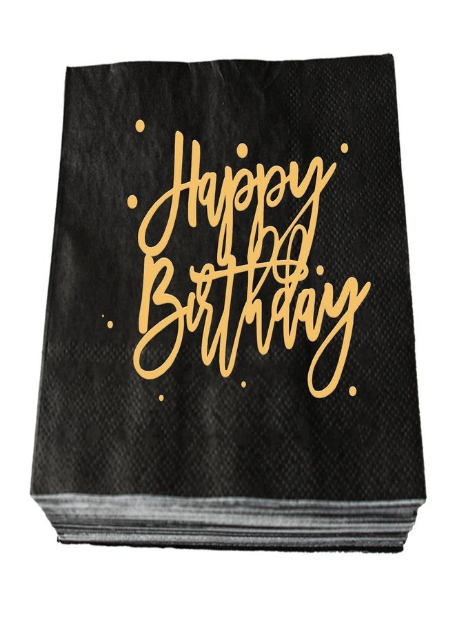SWEETTALA Happy Birthday Napkins Pack of 50 Gold Foil and Black Birthday Cocktail Napkins Paper Disposable Party Napkins Anniversary Lunch Dinner Birthday Decorations Supplies Beverage Napkins 3 Ply - Image 1