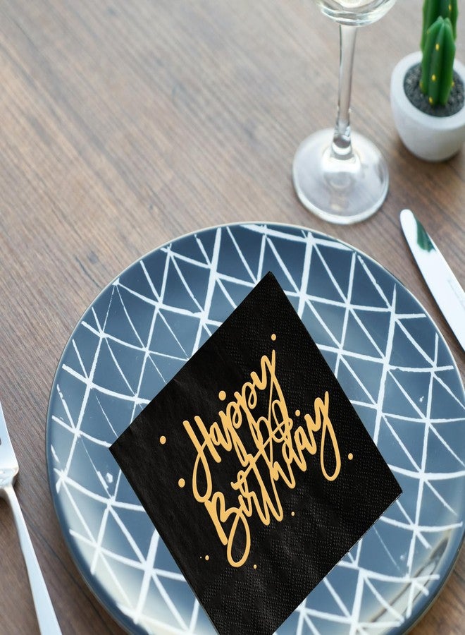 SWEETTALA Happy Birthday Napkins Pack of 50 Gold Foil and Black Birthday Cocktail Napkins Paper Disposable Party Napkins Anniversary Lunch Dinner Birthday Decorations Supplies Beverage Napkins 3 Ply - Image 3