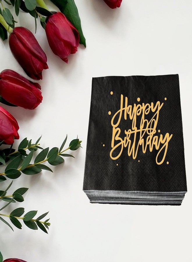 SWEETTALA Happy Birthday Napkins Pack of 50 Gold Foil and Black Birthday Cocktail Napkins Paper Disposable Party Napkins Anniversary Lunch Dinner Birthday Decorations Supplies Beverage Napkins 3 Ply - Image 5