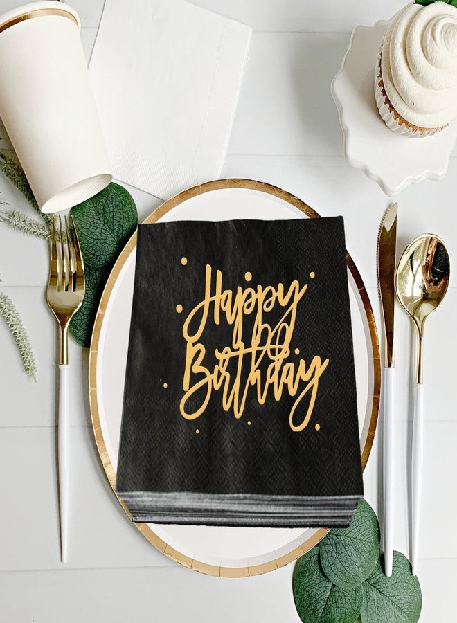 SWEETTALA Happy Birthday Napkins Pack of 50 Gold Foil and Black Birthday Cocktail Napkins Paper Disposable Party Napkins Anniversary Lunch Dinner Birthday Decorations Supplies Beverage Napkins 3 Ply - Image 4