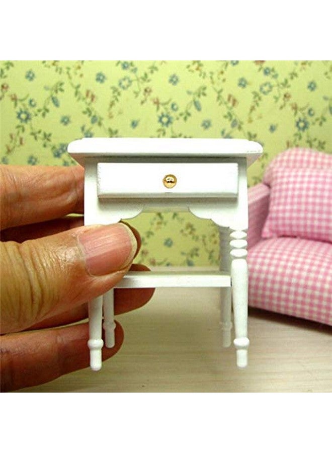 EatingBiting 1:12 Dollhouse Miniature Furniture Bedroom White Wood Bedside Table Nightstand Modern Wooden Bedroom Nightstand Cabinet Dollhouse Accessories With Removable Drawer - Image 2