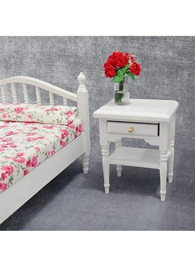 EatingBiting 1:12 Dollhouse Miniature Furniture Bedroom White Wood Bedside Table Nightstand Modern Wooden Bedroom Nightstand Cabinet Dollhouse Accessories With Removable Drawer - Image 3