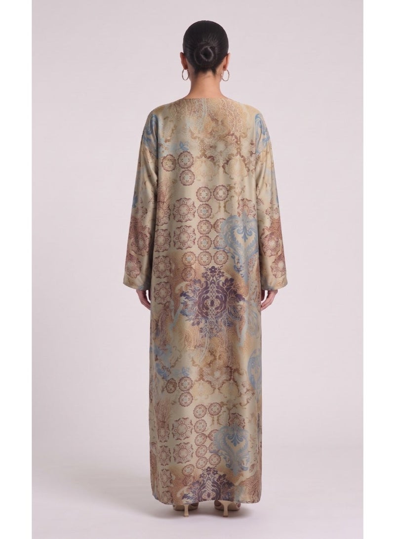 Next Abaya Beige Printed Silk Abaya  Description: - Image 2
