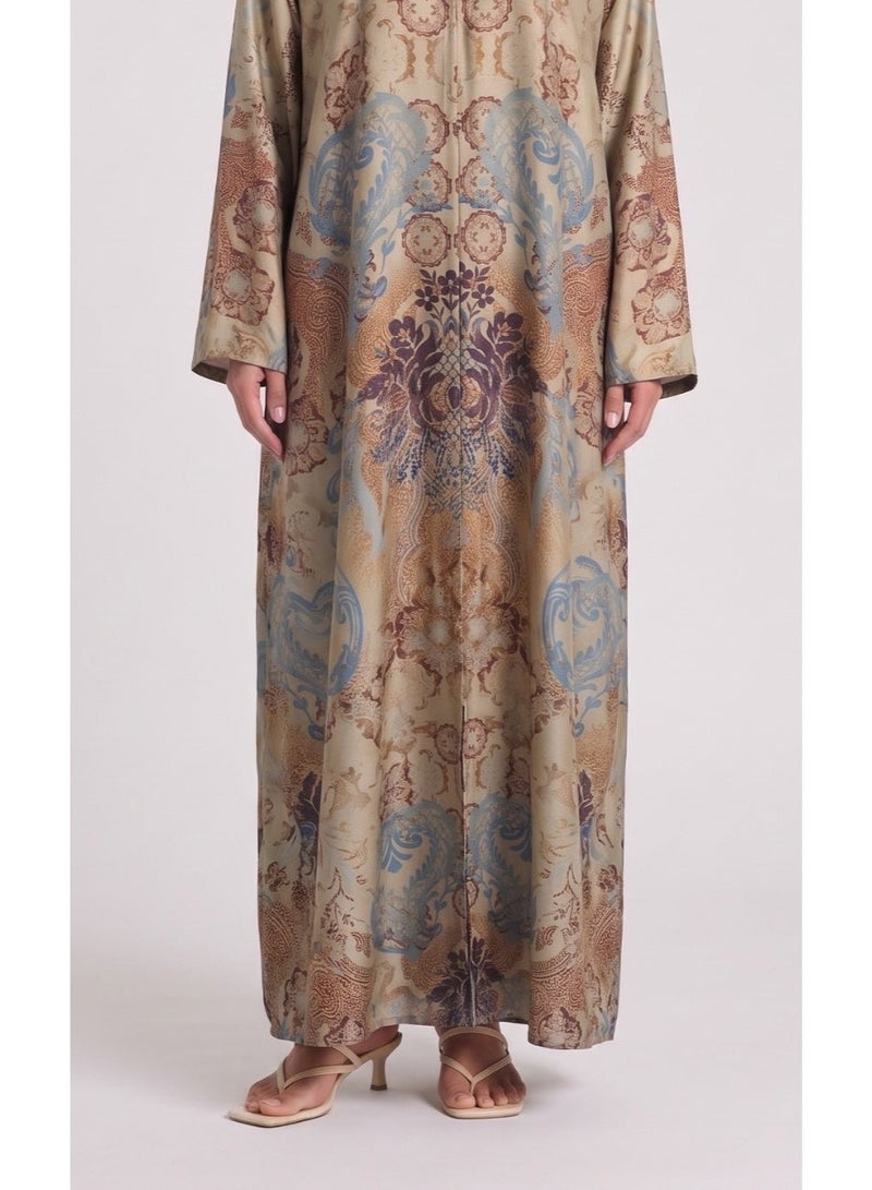 Next Abaya Beige Printed Silk Abaya  Description: - Image 3