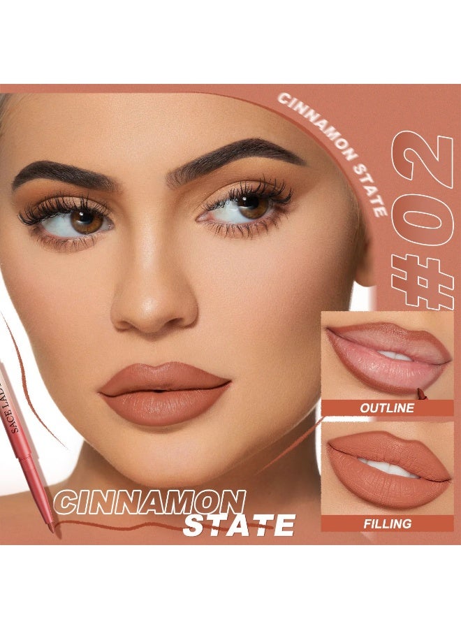 SACE LADY Velvet Matte Lip Liner – Long-Lasting Precision Lip Pencil with Built-In Brush – Shade 02 Cinnamon State - Image 1