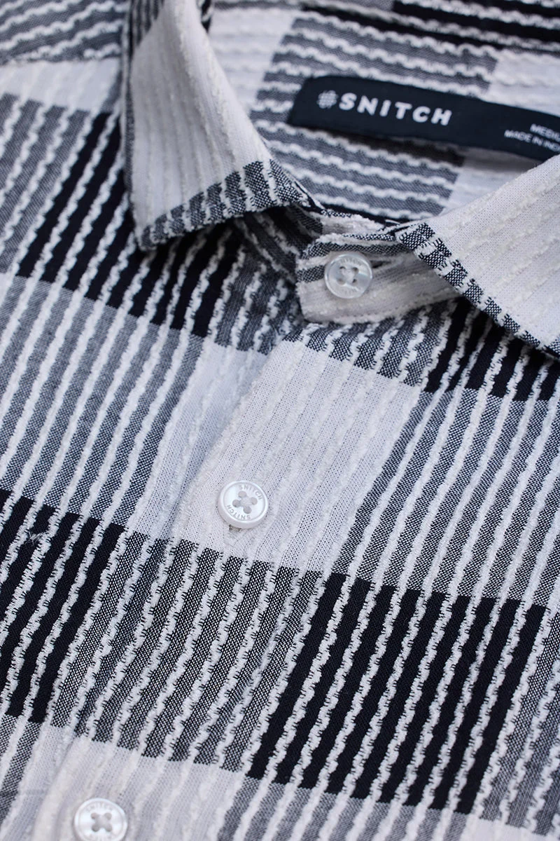 SNITCH White Textured Checks Slim Fit Shirt