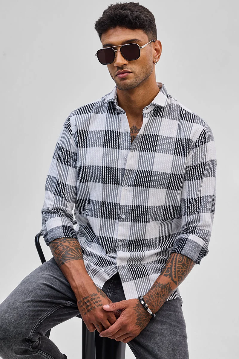 SNITCH White Textured Checks Slim Fit Shirt