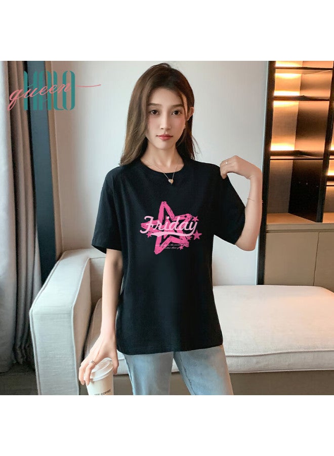 HALOQUEEN Halo Queen Short-sleeve T-shirt For Women, Summer Lightweight Korean-style Round Neck T-shirt Top, Fashionable Star Print T-shirt H143t1529 - Image 3