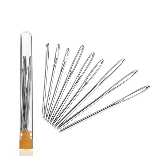 SKINPLUS 9 Piece Stainless Steel Yarn Knitting Needles, Sewing Needles, Crafting Knitting Weaving Stringing Needles - Image 1