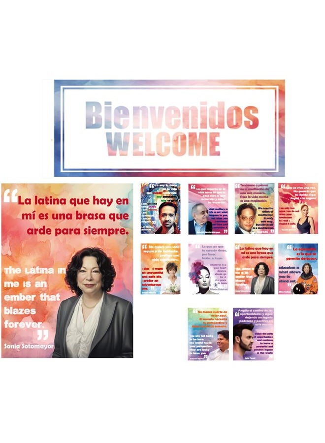 1step2dream Spanish English Hispanic Heritage Month Posters for Classroom | Motivational Posters for Classroom | Inspirational Hispanic Quotes | School Decorations Watercolor - Image 1