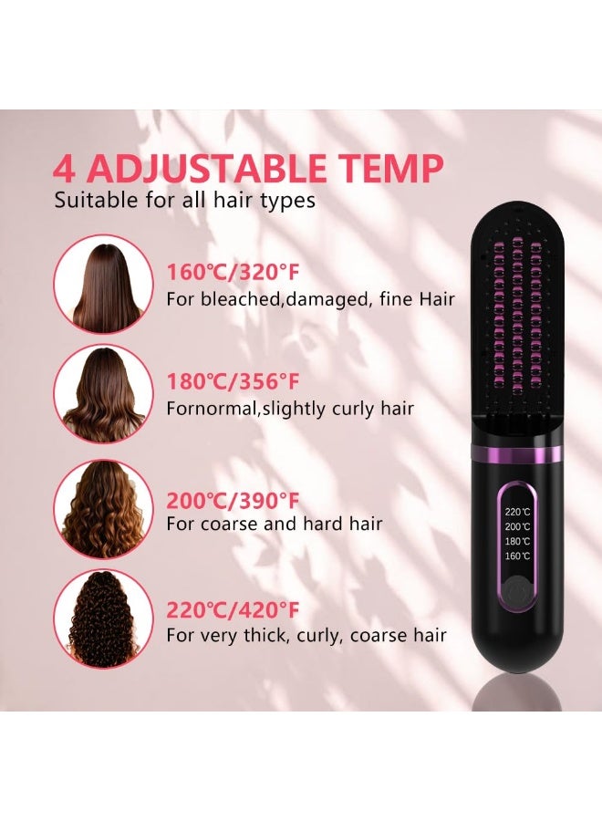 Arabest Cordless Hair Straightener Brush, Portable Straightening Brush for Women, Mini Negative Ion Hot Comb for Travel, 30Mins Auto-Off, USB Rechargeable, Fast Heating 4 Temperature Settings - Image 2