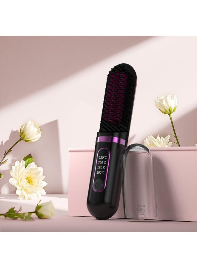 Arabest Cordless Hair Straightener Brush, Portable Straightening Brush for Women, Mini Negative Ion Hot Comb for Travel, 30Mins Auto-Off, USB Rechargeable, Fast Heating 4 Temperature Settings - Image 1
