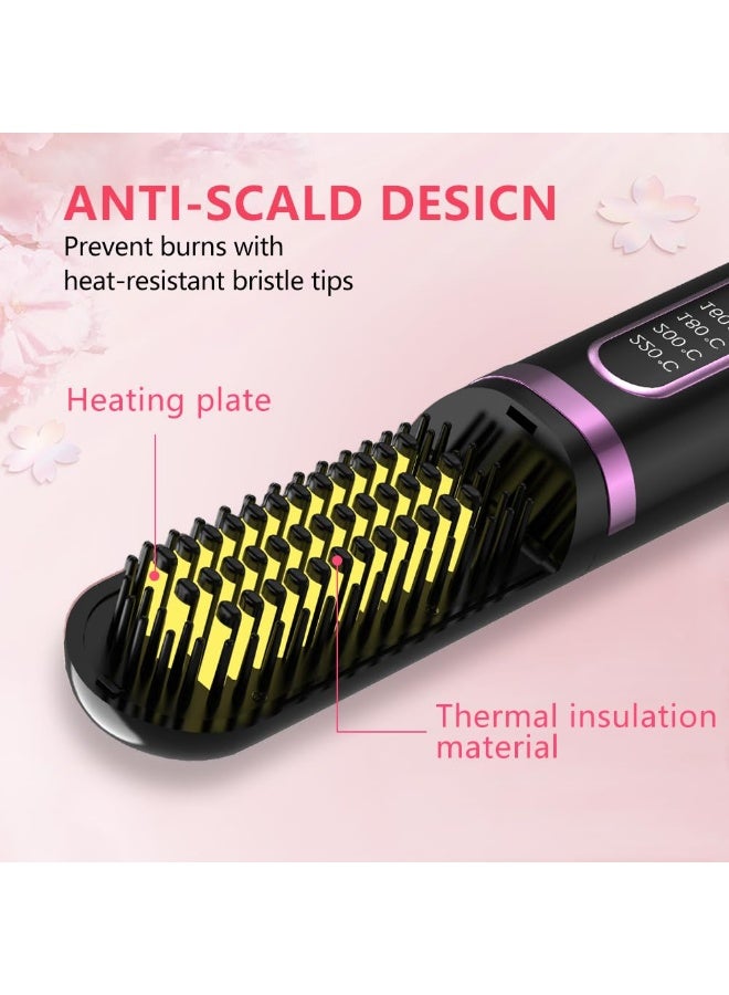 Arabest Cordless Hair Straightener Brush, Portable Straightening Brush for Women, Mini Negative Ion Hot Comb for Travel, 30Mins Auto-Off, USB Rechargeable, Fast Heating 4 Temperature Settings - Image 5